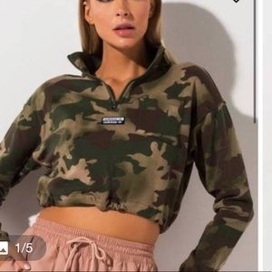Adidas • cropped camo zip up sweatshirt